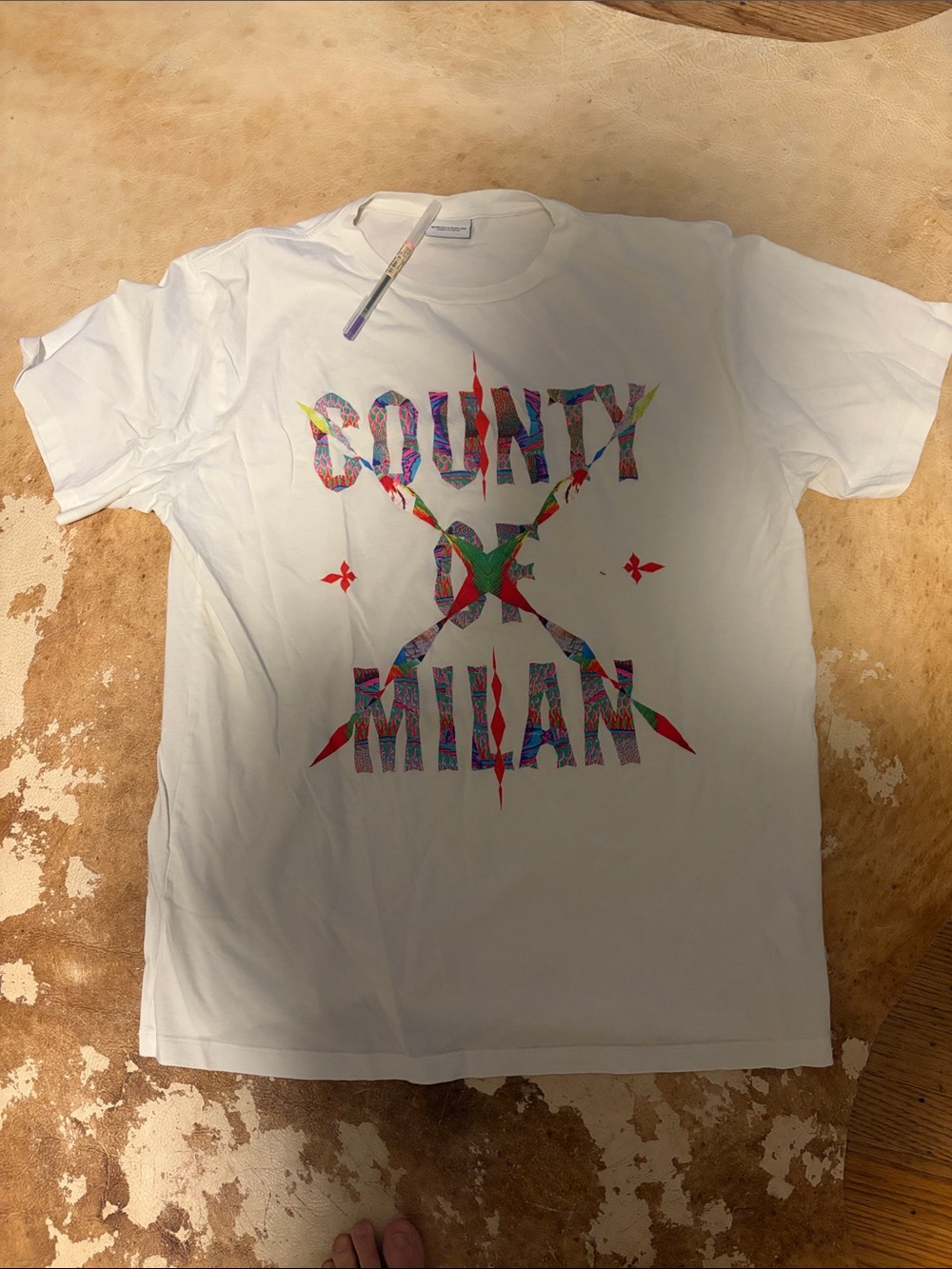 Marcelo Burlon County of Milan White Tee with Multicolor Logo